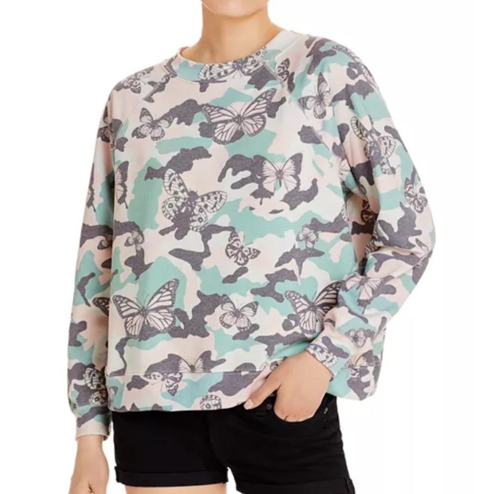 NWT WILDFOX Butterfly Print Crewneck Sweatshirt - Mint/Pink/Grey 🦋